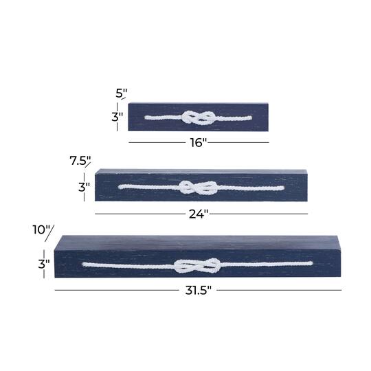 Blue Wood Contemporary Wall Shelf, 3" x 32" x 10"